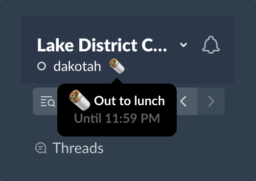 screenshot of slack showing new status